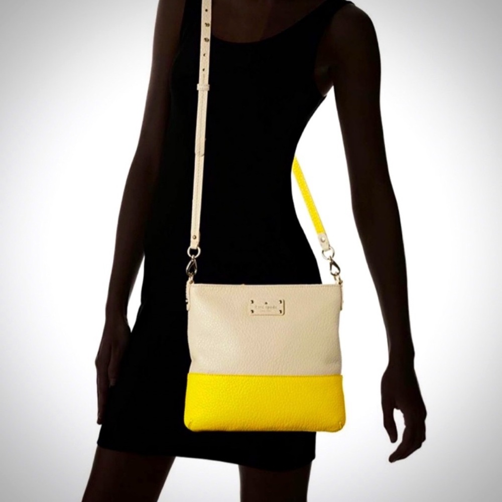 Kate Spade Grove Court Cora color block crossbody yellow taupe